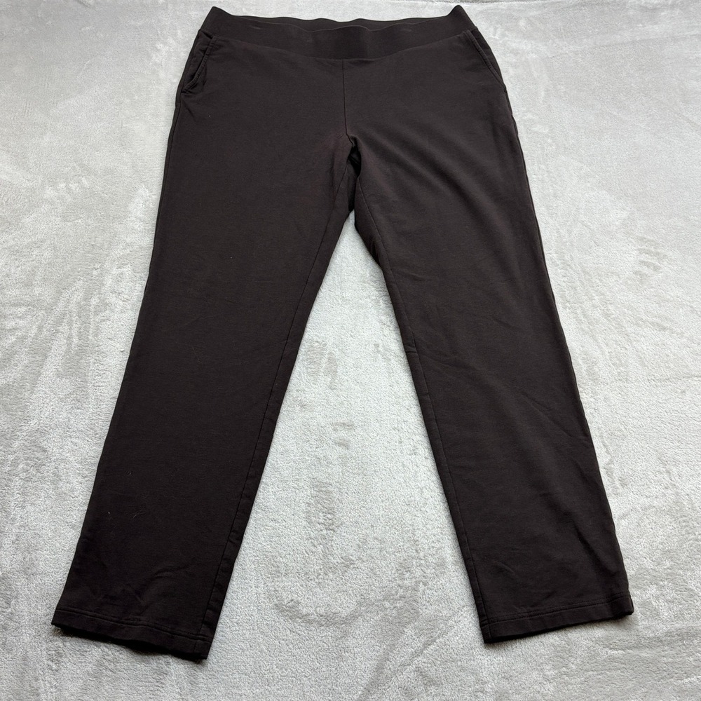 Pure Jill Affinity French Terry Pants Women L Brown Slim Leg Stretch Pima Lounge